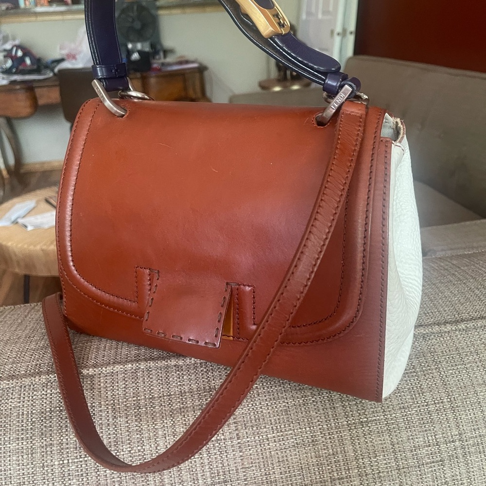 Fendi Brown and Blue Satchel with Structured Design- authentic!